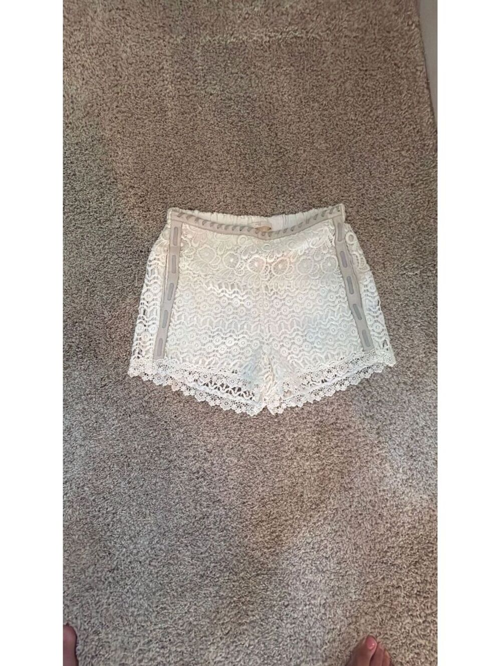 Maje Floral Crochet Lace Shorts with Leather Trim ~$345 MSRP